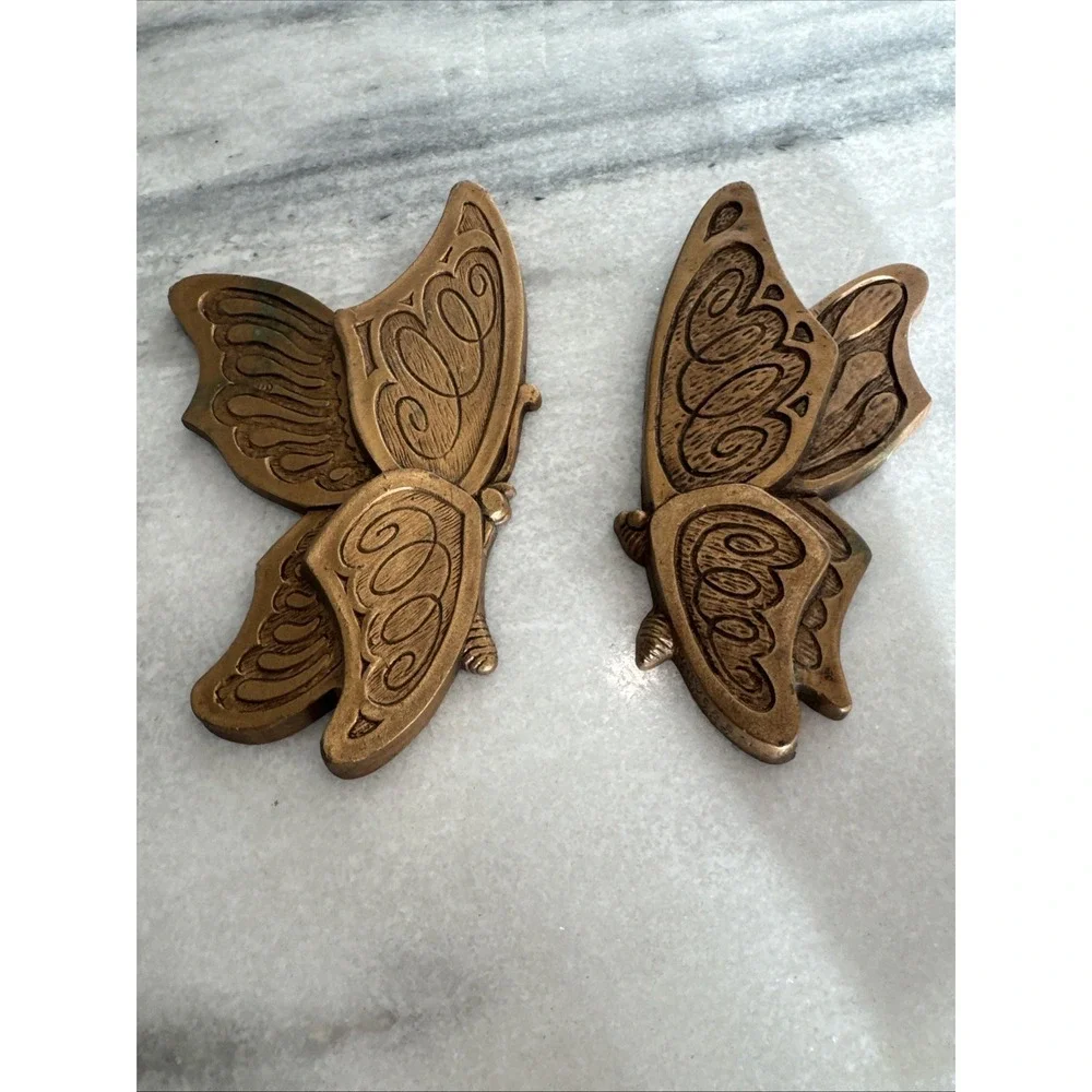 Vintage 1973‎ Universal Sanctuary Butterfly Wall Plaques - Set Of 2 - Golden MCM